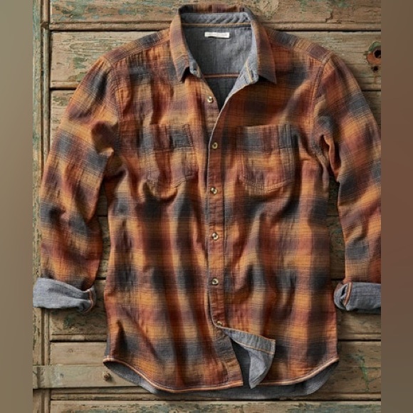 Carbon2Cobalt Other - Carbon 2 Cobalt Mens Bonfire Plaid Double Cloth Cotton Button Up Shirt S…